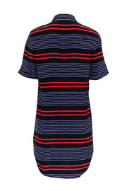 Current Boutique-Equipment - Black Striped Silk Short Sleeve Shirt Dress Sz S