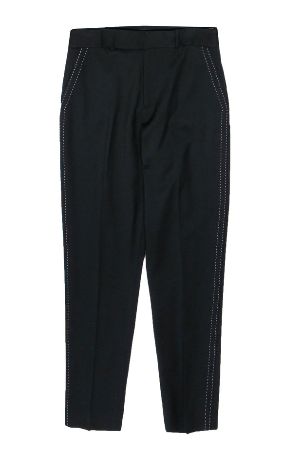 Current Boutique-Equipment - Black Tapered Wool "Warsaw" Trousers w/ White Contrast Stitching Sz 8