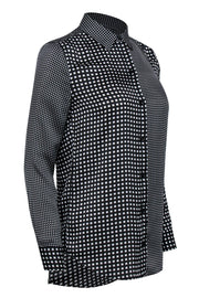 Current Boutique-Equipment - Black & White Checkered Satin Collared Blouse Sz XS