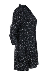 Current Boutique-Equipment - Black & White Star Print Button-Up Silk Tiered Dress Sz S