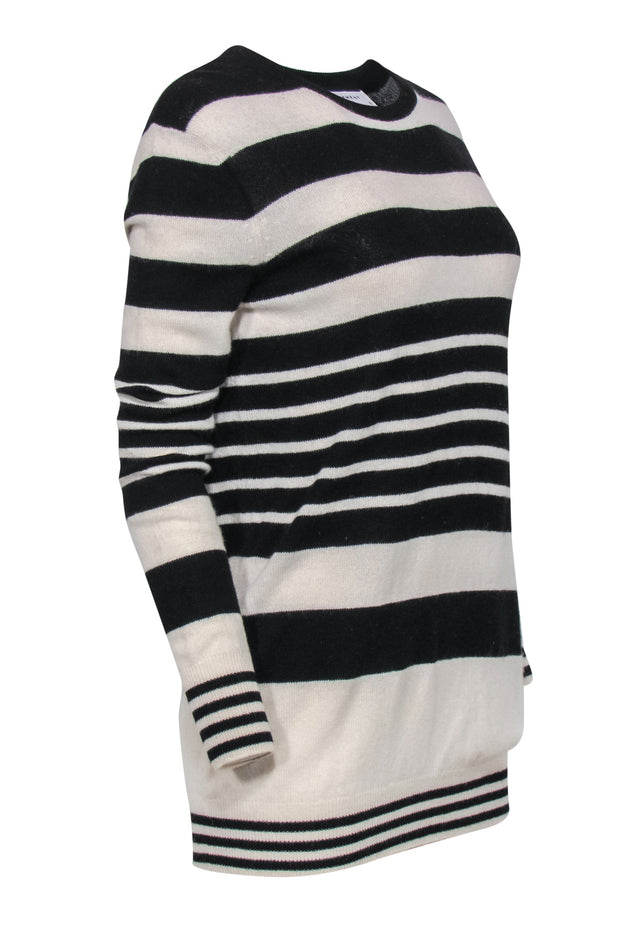 Current Boutique-Equipment - Black & White Striped Tunic-Style Cashmere Sweater Sz S