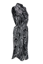 Current Boutique-Equipment - Black & White Zebra Print Sleeveless Belted Midi Dress Sz M