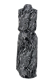 Current Boutique-Equipment - Black & White Zebra Print Sleeveless Belted Midi Dress Sz M