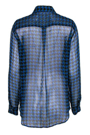 Current Boutique-Equipment - Blue & Green Sheer Houndstooth Button-Up Sz M