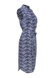 Current Boutique-Equipment - Blue Leaf Printed Silk Midi Shirt Dress Sz S