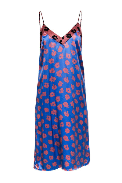 Current Boutique-Equipment - Blue & Pink Printed Satin Slip Dress Sz S