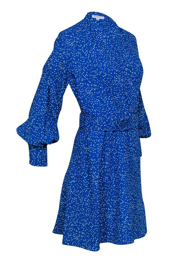 Current Boutique-Equipment - Blue & White Spotted Long Sleeve Belted Wrap Dress Sz 6