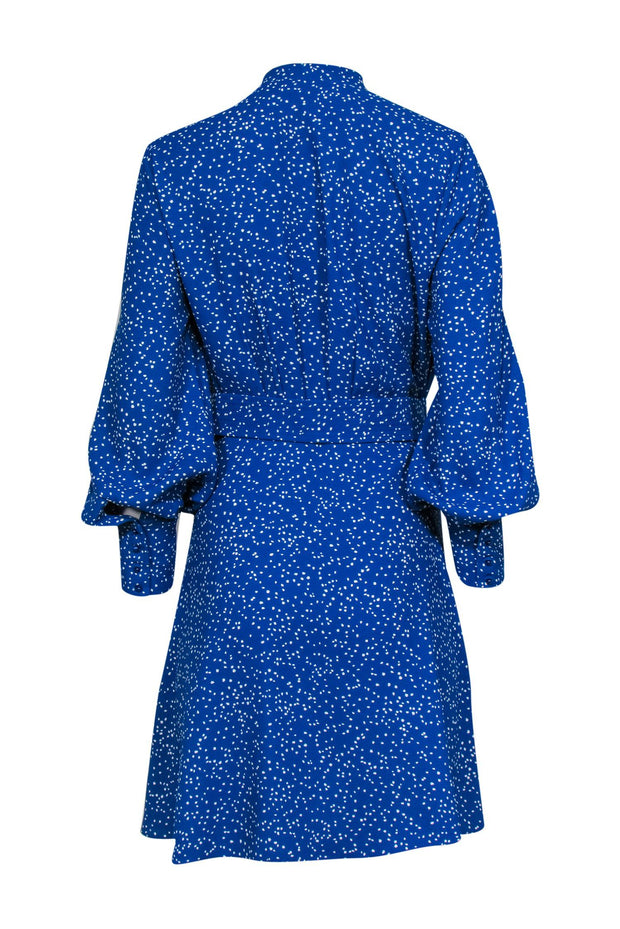 Current Boutique-Equipment - Blue & White Spotted Long Sleeve Belted Wrap Dress Sz 6