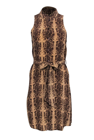 Current Boutique-Equipment - Brown Snakeskin Silk Button-Up Dress w/ Belt Sz XS