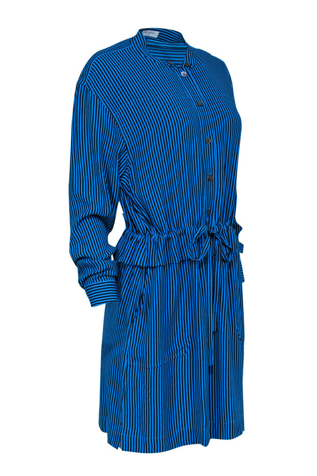 Current Boutique-Equipment - Cerulean Blue & Black Striped "Lizza" Shirtdress Sz 6