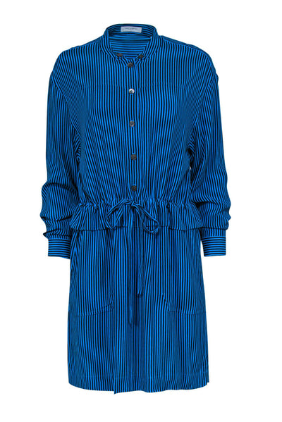 Current Boutique-Equipment - Cerulean Blue & Black Striped "Lizza" Shirtdress Sz 6