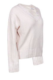 Current Boutique-Equipment - Cream Wool & Cashmere Blend V-Neck Sweater Sz M
