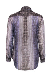 Current Boutique-Equipment - Gray & Purple Sheer Snakeskin Button-Up Blouse Sz XS