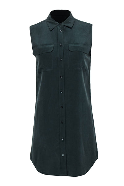 Current Boutique-Equipment - Green Silk Sleeveless Shirtdress Sz XS