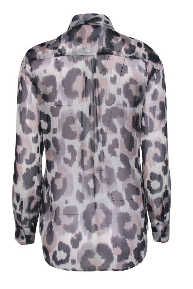 Current Boutique-Equipment - Grey Leopard Sheer Silk Long Sleeve Shirt XS