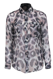 Current Boutique-Equipment - Grey Leopard Sheer Silk Long Sleeve Shirt XS