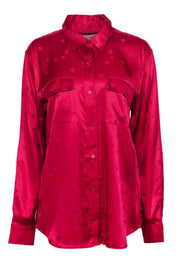 Current Boutique-Equipment - Hot Pink Star Print Long Sleeve Button-Up Blouse Sz L