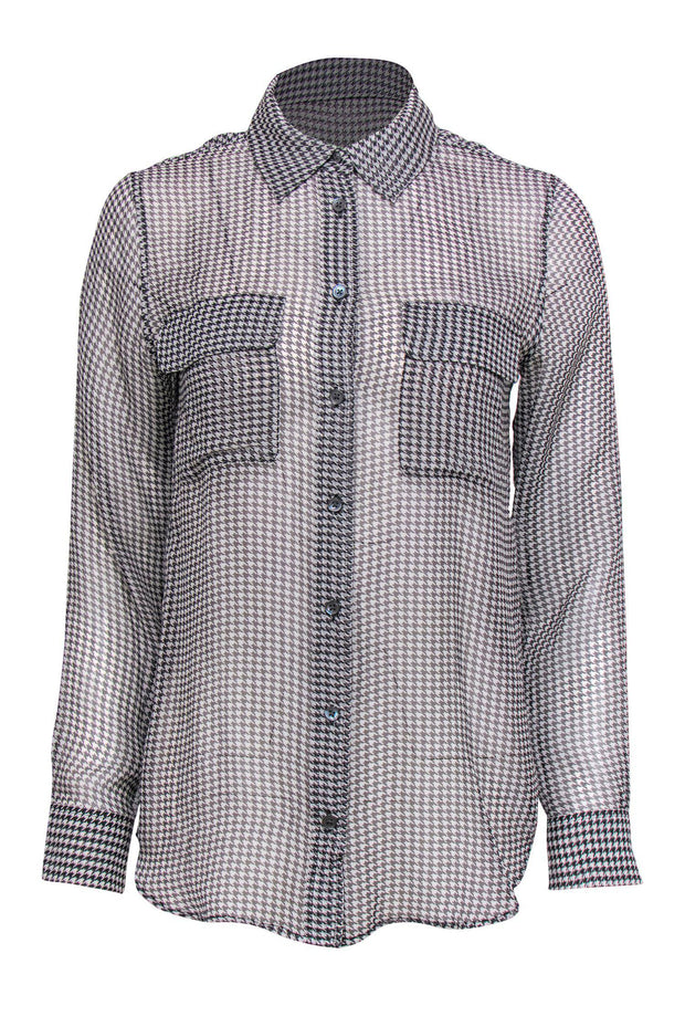 Current Boutique-Equipment - Houndstooth Semi-Sheer Silk Button-Up Blouse Sz S