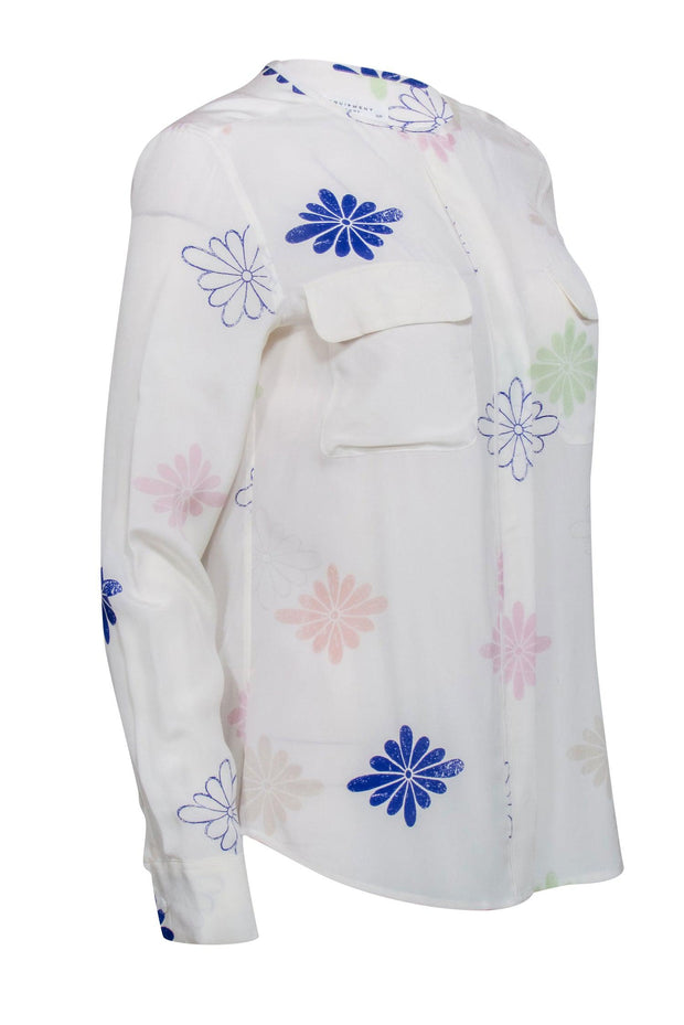 Current Boutique-Equipment - Ivory & Multicolor Floral Long Sleeve Button Front Shirt Sz S