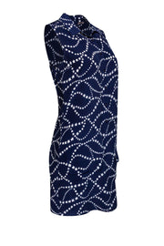 Current Boutique-Equipment - Navy Silk Star Patterned Button-Up Dress Sz XS