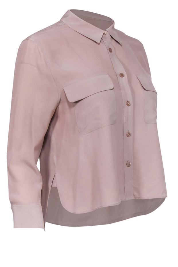 Current Boutique-Equipment - Pale Pink Silk Collared High-Low Blouse Sz S