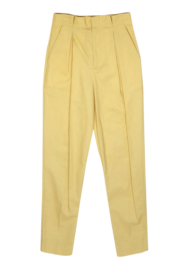 Current Boutique-Equipment - Pale Yellow High-Waisted Cotton Pleated Trousers Sz 4