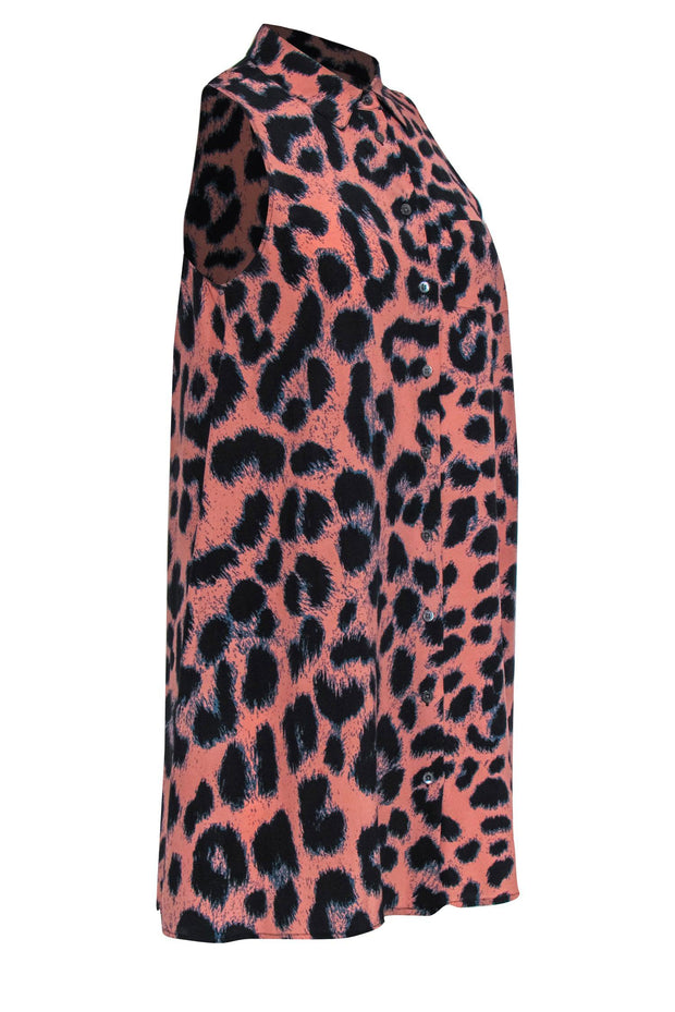 Current Boutique-Equipment - Pink & Black Sleeveless Leopard Print Button-Up Silk Dress Sz XS