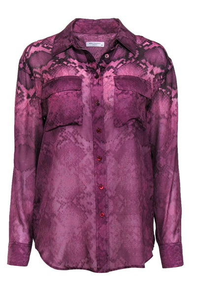 Current Boutique-Equipment - Purple Snakeskin Print Button-Up Silk Blouse Sz S