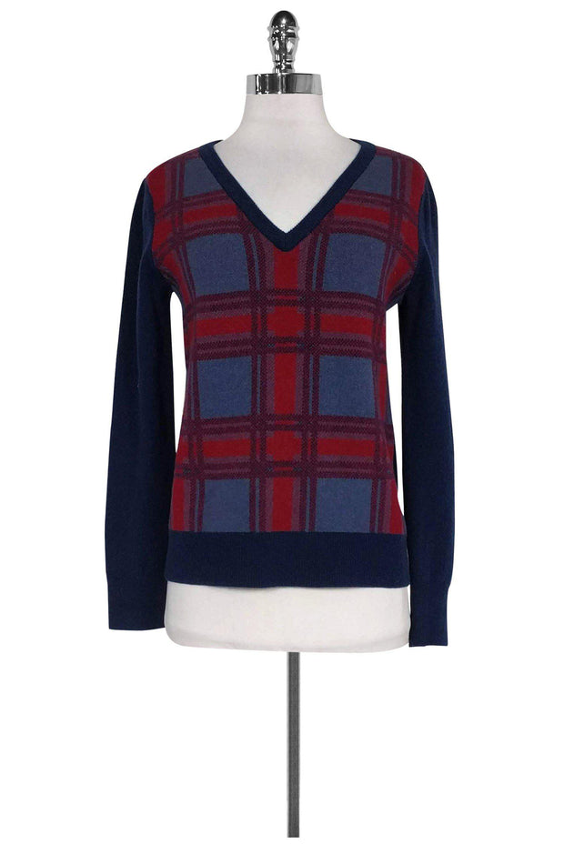 Current Boutique-Equipment - Red & Navy Plaid Sweater Sz XS