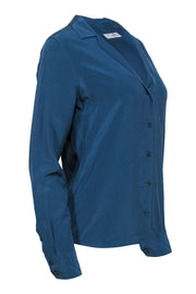 Current Boutique-Equipment - Slate Blue Button-Up Silk Blouse Sz S