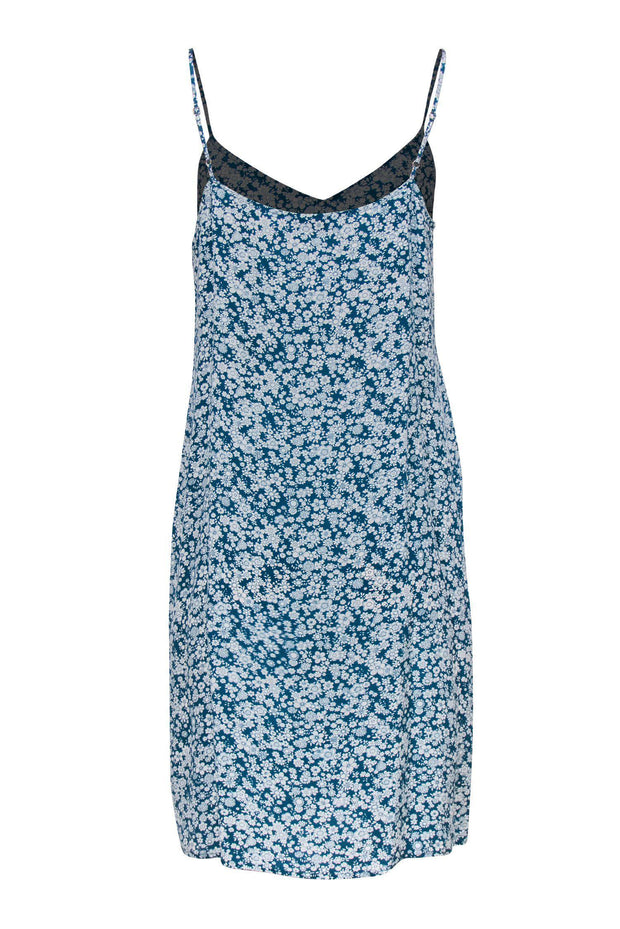 Current Boutique-Equipment - Teal & White Floral Print Strappy Silk Shift Dress Sz M
