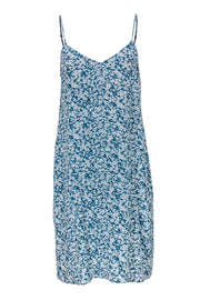 Current Boutique-Equipment - Teal & White Floral Print Strappy Silk Shift Dress Sz M