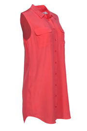 Current Boutique-Equipment - Watermelon Pink Collared Silk Shirtdress Sz M