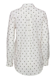 Current Boutique-Equipment - White Bee Print Button-Up Long Sleeve Silk Blouse Sz S