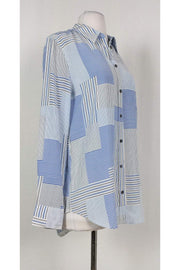 Current Boutique-Equipment - White & Blue Striped Silk Top Sz XS