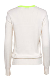 Current Boutique-Equipment - White Cable Knit Trimmed Sweater w/ Neon Yellow Neckline Sz S