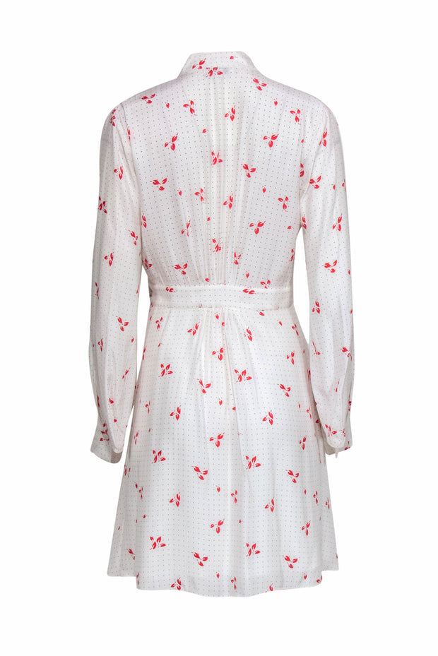Current Boutique-Equipment - White Flowers & Dot Printed Silk Wrap Dress Sz 8