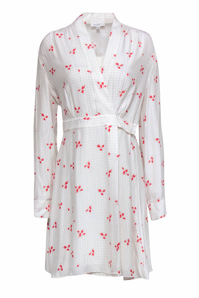 Current Boutique-Equipment - White Flowers & Dot Printed Silk Wrap Dress Sz 8