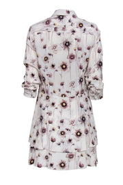Current Boutique-Equipment - White & Purple Watercolor Floral Print Button Down Dress Sz S