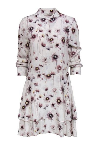 Current Boutique-Equipment - White & Purple Watercolor Floral Print Button Down Dress Sz S