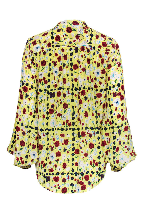 Current Boutique-Equipment - Yellow Floral Print Silk Button-Up Blouse Sz M