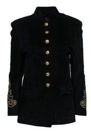 Current Boutique-Erez Levy - Black Suede Gold-Button Jacket w/ Embroidery Sz S