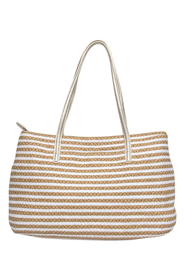 Current Boutique-Eric Javits - Striped Woven Basket Tote w/ Gold Handles