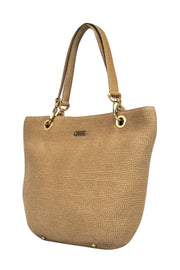 Current Boutique-Eric Javits - Tan Wicker Tote w/ Gold Detailing