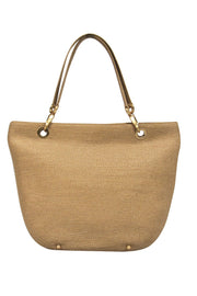 Current Boutique-Eric Javits - Tan Wicker Tote w/ Gold Detailing