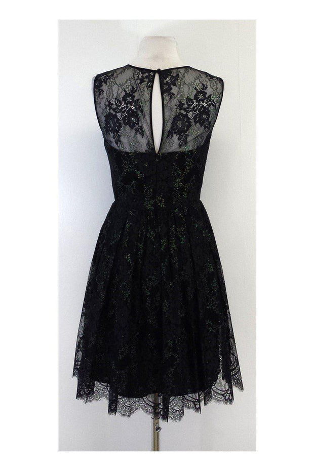 Current Boutique-Erin Fetherston - Black Metallic Lace Sleeveless Flared Dress Sz 4