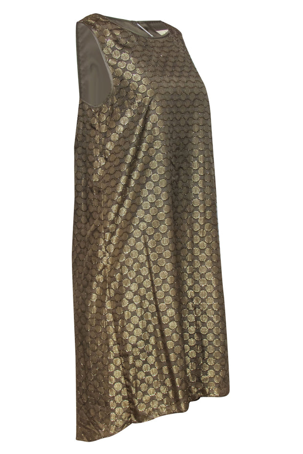 Current Boutique-Erin Fetherston - Metallic Gold Circle Sleeveless High-Low Dress Sz 8