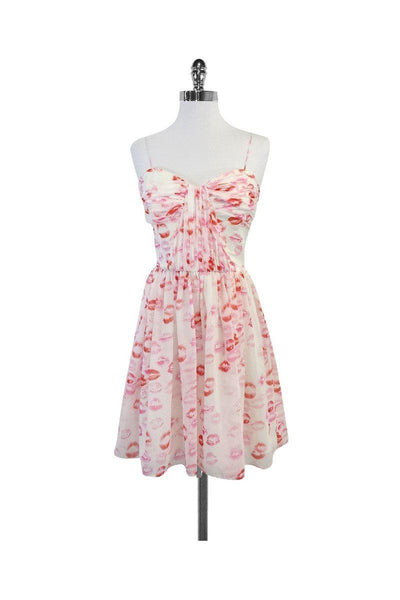 Current Boutique-Erin Fetherston - White, Pink & Red Lip Print Dress Sz 4