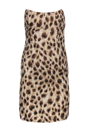 Current Boutique-Escada - Beige & Brown Sparkly Leopard Print Strapless Sheath Dress Sz 6