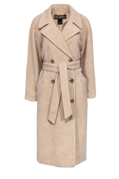 Current Boutique-Escada - Beige Longline Double Breasted Button-Up Teddy Coat Sz 10